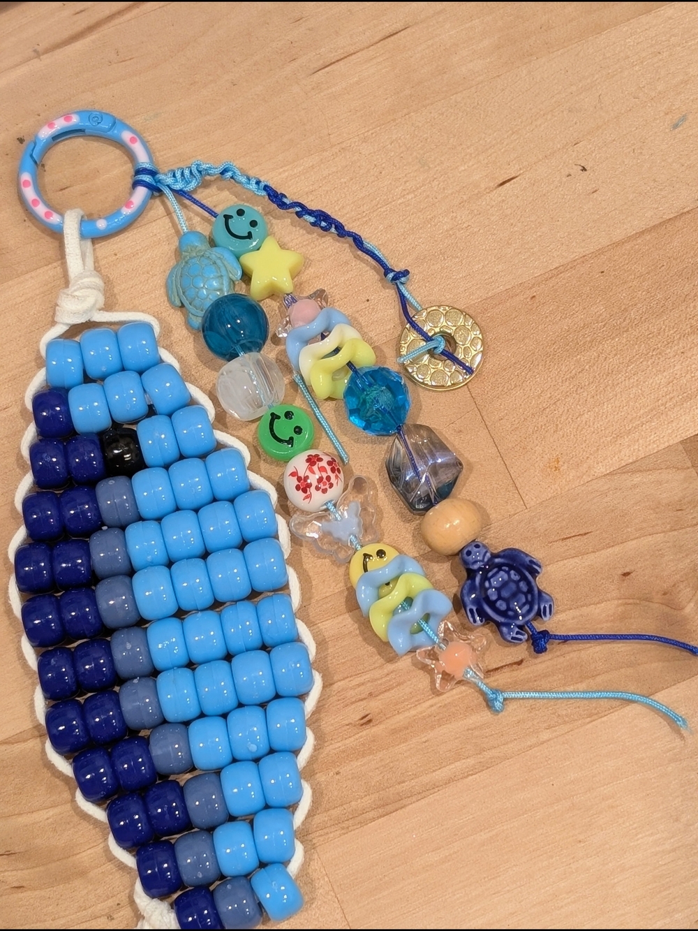 Blue Beaded Sardine/Fish Keychain Charm with Mixed Beads